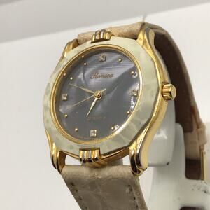 Ronica Ladies White Quartz Watch Gold Tone New Battery!